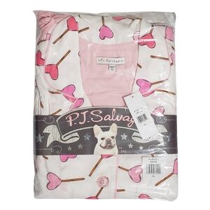 PJ Salvage Flannel Pajama Set Hearts Women XL White Top & Pants NWT 💕
